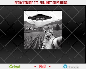 Cat Selfie With Alien UFO Funny Cat Gifts For Men Women Kid PNG, DTF, Sublimation Design