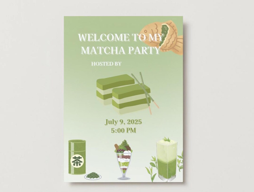 Matcha Themed Party Invitation Template - Etsy