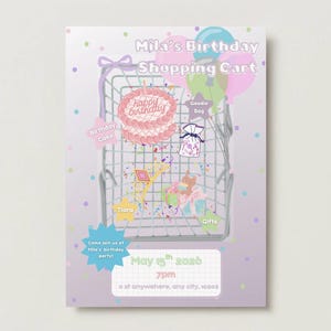Plantilla de invitación inspirada en una fiesta de compras de cumpleaños