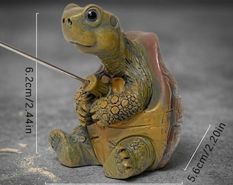 Figura de tortuga pescadora, linda estatua de tortuga pescando, mini escultura de animal, decoración de jardín, regalo para amantes de las tortugas, regalo de decoración rústica para el hogar