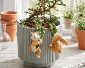 Cute Bunny Carrot Figurine, 2 Mini Rabbit Garden Decor, Fairy Garden Animal Statue, Easter Bunny Ornament, Moss Terrarium Miniature Gift