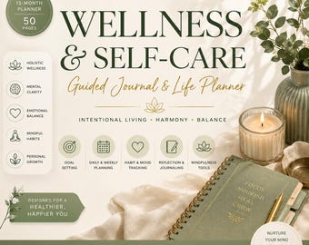 Wellness Planner PDF | Self Care Journal Printable | Digital Wellness Planner | GoodNotes Planner | Habit Tracker | Mental Health