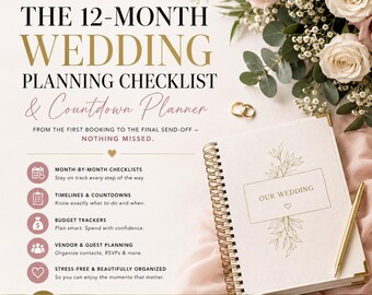 12 Month Wedding Planner, Wedding Checklist & Timeline, Wedding Organizer, Printable Wedding Binder, Goodnotes Planner, Canva Template