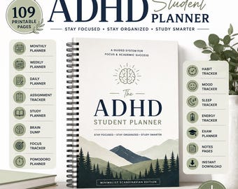 ADHD Student Planner Printable PDF | Undated Academic Planner | Study Planner | Executive Function Workbook | College Planner