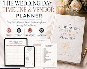 Wedding Day Timeline Planner PDF | Printable Vendor Tracker & Day Of Wedding Schedule | Bridal Organizer Instant Download
