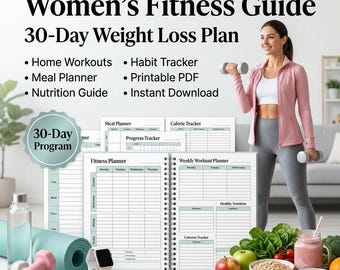 30 Day Weight Loss Workout Plan PDF for Women Home Workout Guide Fitness Planner Meal Planner Habit Tracker Wellness Journal