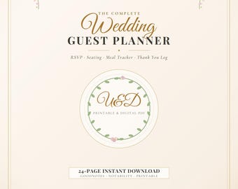 Wedding Guest List Planner PDF | RSVP Tracker, Meal Preference Chart, Plus One Organizer, Seating Dashboard, Printable Bridal Binder