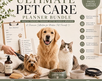Ultimate Pet Care Planner Printable, Dog Health Tracker PDF, Puppy Training Log, Cat Care Journal, Pet Sitter Information Binder, US Letter