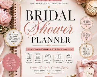 Bridal Shower Planner Printable, 65-Page Digital Wedding Workbook PDF