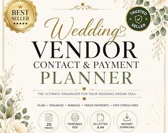 Wedding Vendor Contact | Payment Planner Printable PDF | Wedding Planning Binder | Vendor Organizer | Budget & Contract Tracker