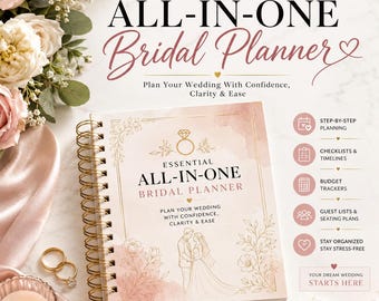 Wedding Planner Printable PDF, All in One Bridal Planner, Wedding Organizer, Budget Guest List Timeline Checklist
