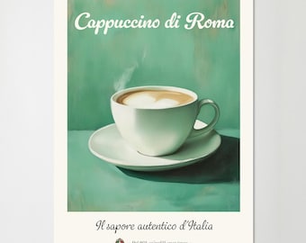 Cappuccino di Roma green | Nostalgic coffee poster | Vintage wall art in Italian café style