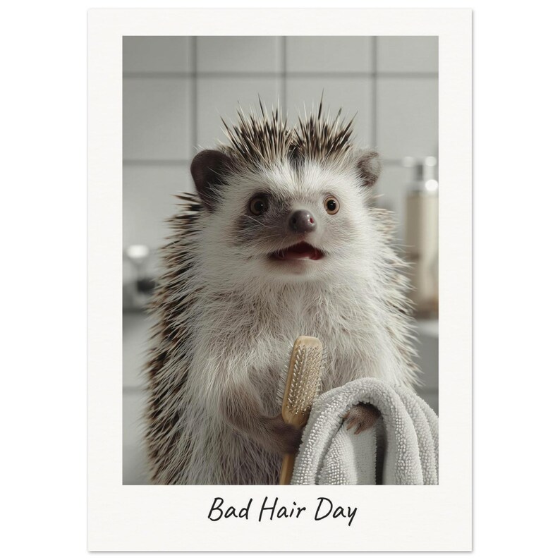 Hedgehog Poster Bad Hair Day | Funny Bathroom Decor | Witty Toilet Animal Art image 6