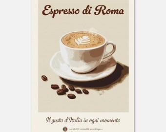 Vintage coffee poster in brown and beige | Kitchen poster with espresso motif in retro design