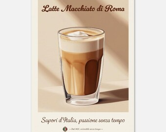 Poster with Latte Macchiato motif | Vintage coffee poster in beige