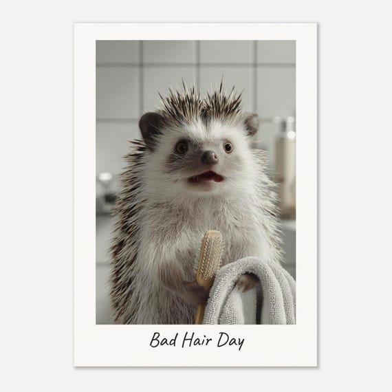 Igel Poster Bad Hair Day | Lustige Badezimmer Deko | Witzige WC Tierkunst