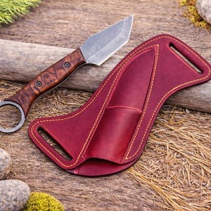 Handmade Karambit EDC Knife with Leather Sheath  Fixed Blade Survival Knife Acid Wash Stainless Steel Bushcraft Hunting Gift for Men