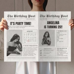 Personalized Newspaper Birthday Invitation | Vintage Editable Digital Download | Newspaper Style Birthday Party Invite  | Editable