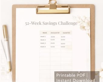 52 Week Savings Challenge Printable | Money Saving Tracker | Minimal Budget PDF | A4 Download
