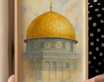 Dome of the Rock Islamic Wall Art | Qubbat As-Sakhrah Printable | Watercolor Muslim Decor | Digital Masjid Poster | Palestine Gift Print