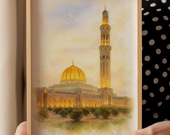 Sultan Qaboos Grand Mosque Wall Art | Muscat Oman Masjid Print | Islamic Digital Download | Muslim Decor | Ramadan Eid Gift Mosque Poster