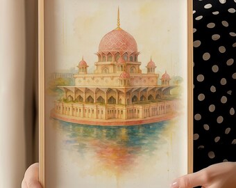 Putra Mosque Malaysia Wall Art | Islamic Pink Mosque Print | Putrajaya Masjid Digital Download | Eid Ramadan Muslim Home Decor Poster