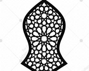 May include: Black geometric design with a star pattern, resembling a decorative element. The design is set against a white background. The image includes file type notations: AI, EPS, SVG, DXF, and PNG, along with a Cricut Laser Cutting logo.