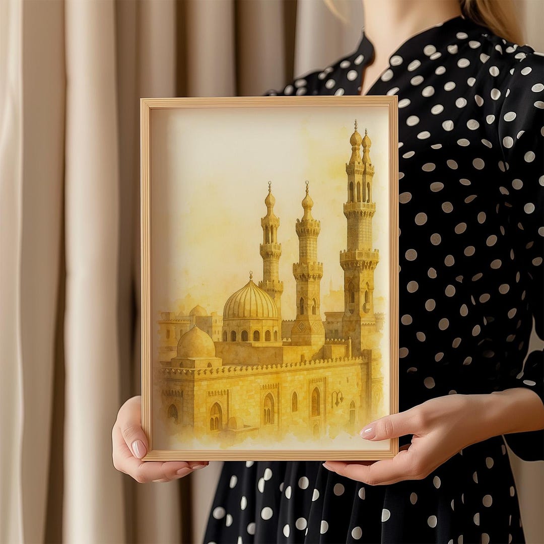 Al-azhar Mosque Watercolor Print | Islamic Architecture Art | Muslim ...