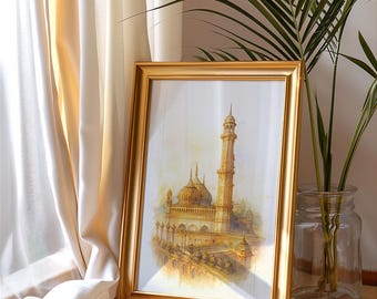 Watercolor Mosque Art Print – Islamic India Architecture Digital Poster, Spiritual Muslim Wall Decor, Eid Gift, Instant Art Download 2