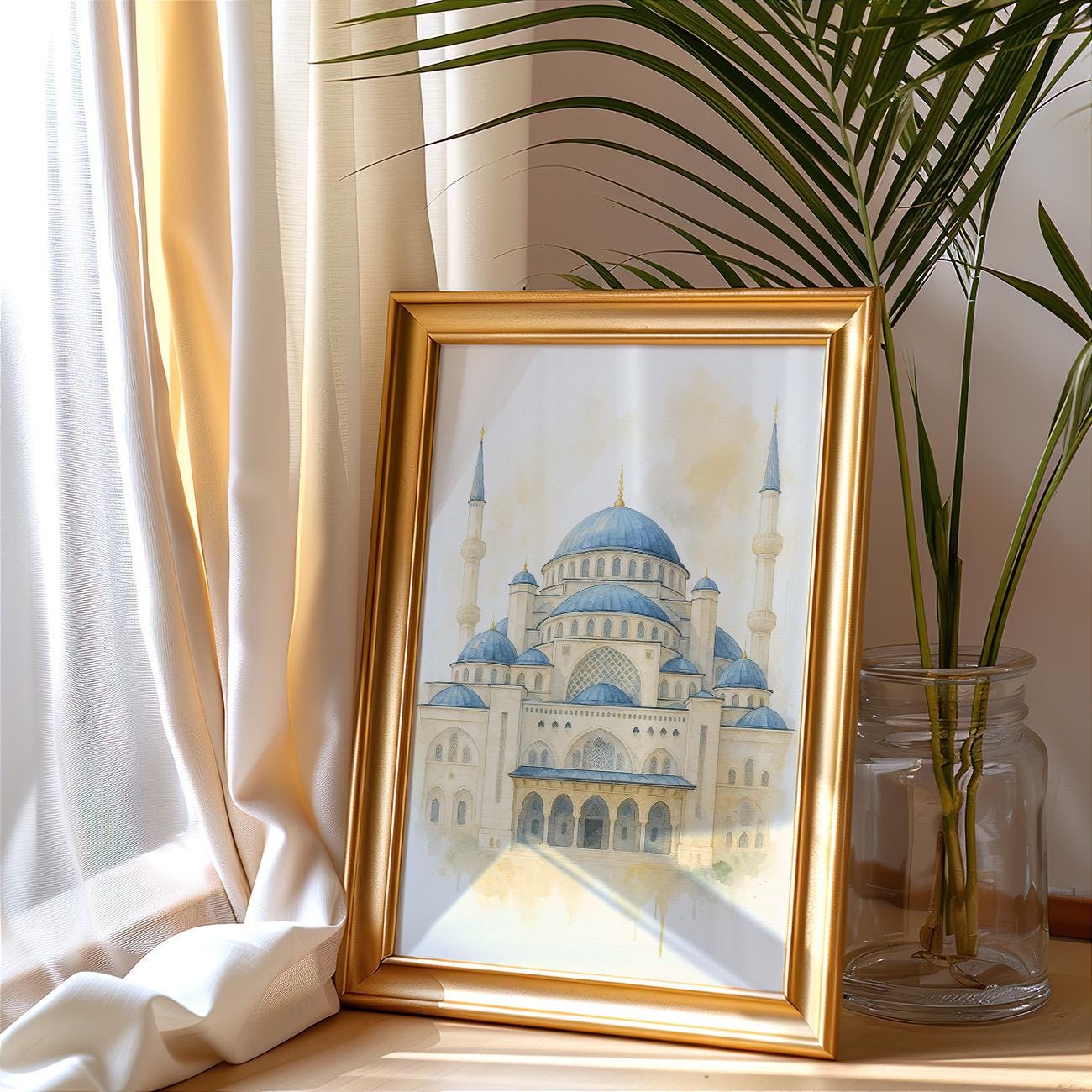 ブルーモスク イスタンブール 水彩画 | スルタンアフメトモスク アート