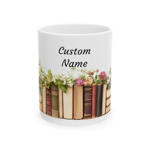 Personalized Floral Books Mug, Favorite Bookshelf Coffee Mug, Custom Tittle & Name Librarian Bookworm Gift for Reader, Gift for Book Lovers