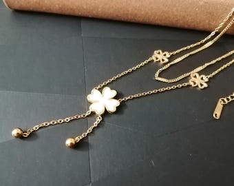 18k Gold überzogene vier Blatt-Klee-Halskette,Blumenklee-Halskette,Glücksklee-Halskette,Klee-Halskette,Perlmutt-Klee-Halskette.