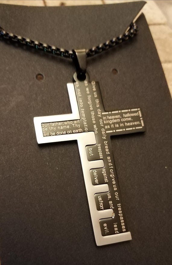 Stainless Steel Black Cross, Crucifix, Cross Necklace,lords Prayer