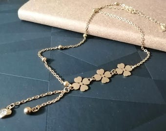 18k Gold überzogene vier Blatt-Klee-Halskette, Blumenklee-Halskette, Klee-Halskette, Multi-Klee-Halskette, Goldklee, Geschenk für sie, Herz.