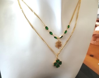 Klee Halskette, 18k Gold überzogene Klee Halskette, Gold Klee Halskette, Doppelte Klee Halskette, Klee Schmuck, Geschenk für sie.