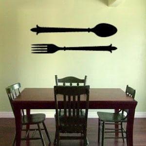 Fork and Spoon BIG Silverware Vinyl Wall Decal Home Decor Wall Lettering Kitchen