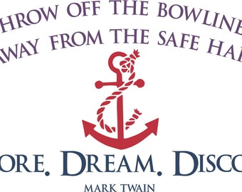 Explore Dream Discover Mark Twain Anchor 41x22 Vinyl Wall Decal Decor Wall Lettering Words Quotes Decals Art Custom