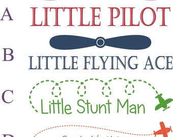 Little Pilot Stunt Man Flying Ace World Airplane Planes Vinyl Wall Lettering Words Quotes Decals Art Custom