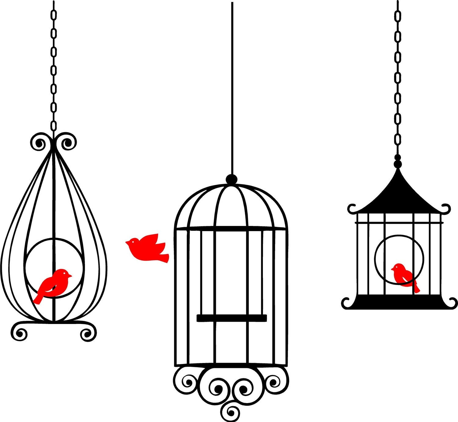 Set of 3 BIRD CAGES Hanging Vinyl Wall Decal Decor Wall - Etsy