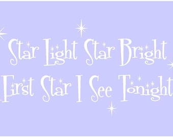 Star Light Star Bright First Star I See Tonight 36x18 Vinyl Wall Decal Decor Wall Lettering Words Quotes Decals Art Custom Nursery Rhyme