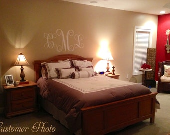 Monogram PERSONALIZED initial 46x22 Master Bedroom Vinyl Wall Lettering Words Quotes Decals Art Custom