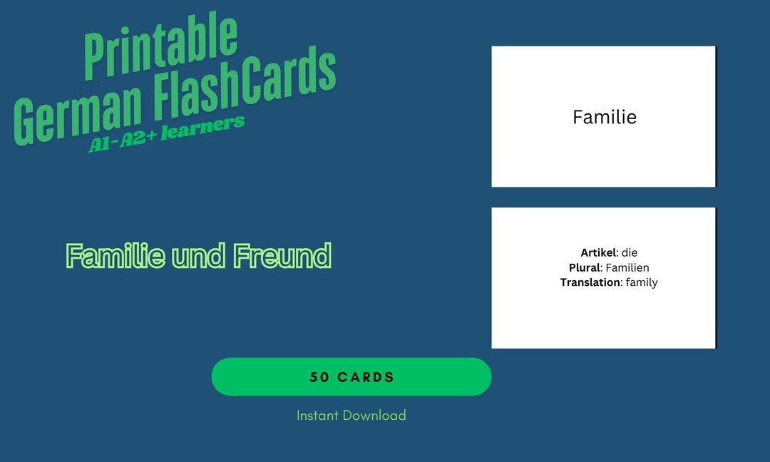Printable German Flashcards – A1 A2+ Vocabulary | Freunde & Familie - Etsy