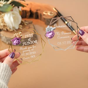 Personalized Wedding Favor Magnets: Plexiglass Floral Save the Date