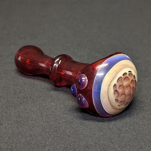 Red Honeycomb Glass Spoon Pipe: Amber Purple Marbles, Heady Design (4.5")