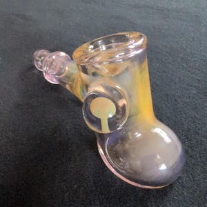 5"  pink silver fumed hammer pipe with mushroom marble,  Heady color changing glass pipe, thick glass pipe, hand blown, Tobacco use only 21+