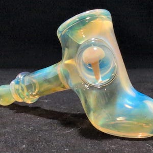 5&quot; silver fumed hammer pipe with mushroom marble. Heady color changing glass fume pipe, thick glass, hand blown pipe, Tobacco use only 21+