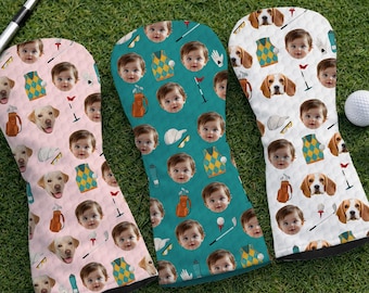 Personalized Photo Baby Face Golf Head Cover, Personalized Golf Gift for Dad with Kids Names Father's Day, Golfer for Cool Dad Club Golf