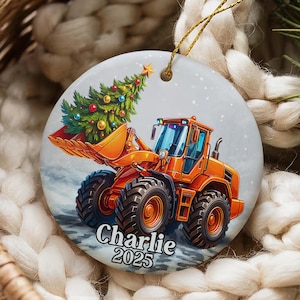 Personalized Kids Vehicle Christmas Ornament 2025 – Custom Name Tractor, Bus, Police Car, Truck Decoration Gift for Boys & Family