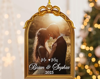 Personalized Acrylic First Christmas Married Ornament: Couples Photo Ornament