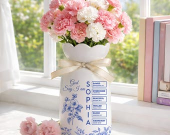 God Says I Am Name Letter In Bible, Personalized Birth Month Flower Vase, Christian Mother's Day Gift 2026, Scripture Vase, Faith Keepsake